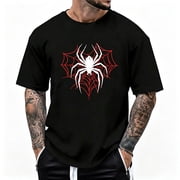 Men's Spider Web Graphic T Shirt Cotton Black Short Sleeve Crewneck Oversized