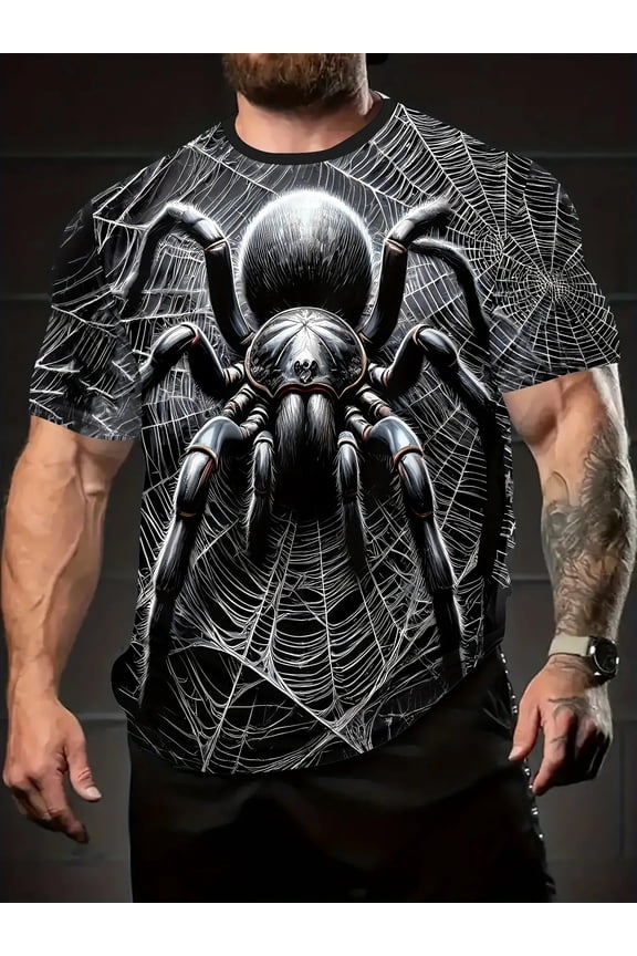 Men's Spider Web Pattern T-Shirt - Black Spider and Web Design, Lightweight Summer Short Sleeve Top, Halloween, Comic Con, Casual Dress - Machine Washable Crew Neck, Comfort Edition