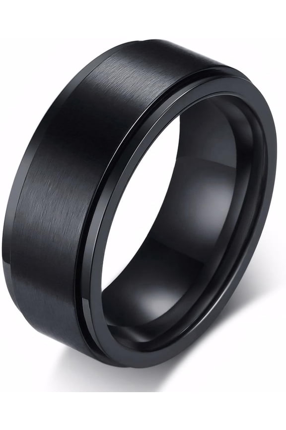 Men's Spinner Fidget Anxiety Ring 8MM Stainless Steel Rotation Wedding Rings for Men Women Stress Free Silver/Black/Gold/Blue Beveled Edges Engagement Bands Comfort Fit Jewelry Gifts Size 6-13