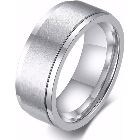 Men's Spinner Fidget Anxiety Ring 8MM Stainless Steel Rotation Wedding Rings for Men Women Stress Free Silver/Black/Gold/Blue Beveled Edges Engagement Bands Comfort Fit Jewelry Gifts Size 6-13