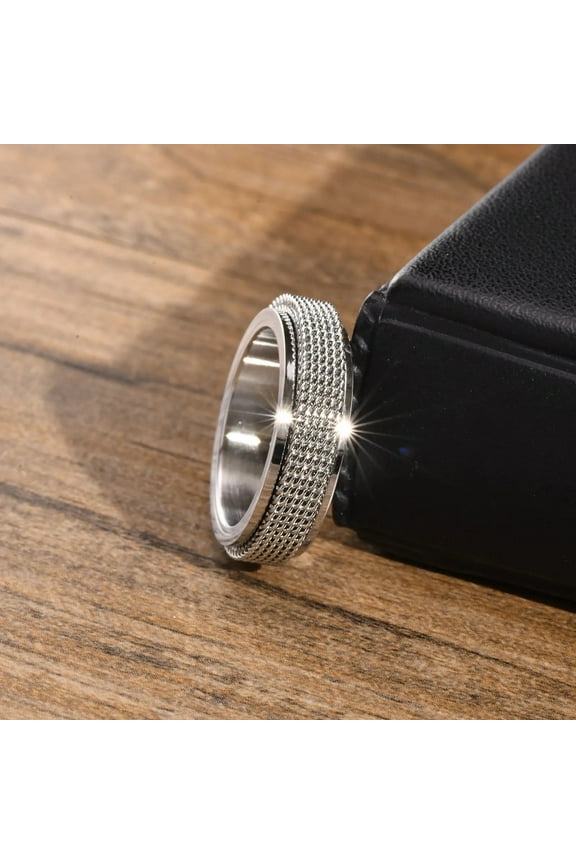 Men's Spinner Fidget Rings for Anxiety, Waterproof 14K White Gold Mesh Wedding Band Rings,Stress Relieveing Gifts Jewelry