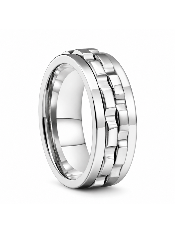 Men's Spinner Ring, Double-Layer Rotating Gear Band, Gold or Silver