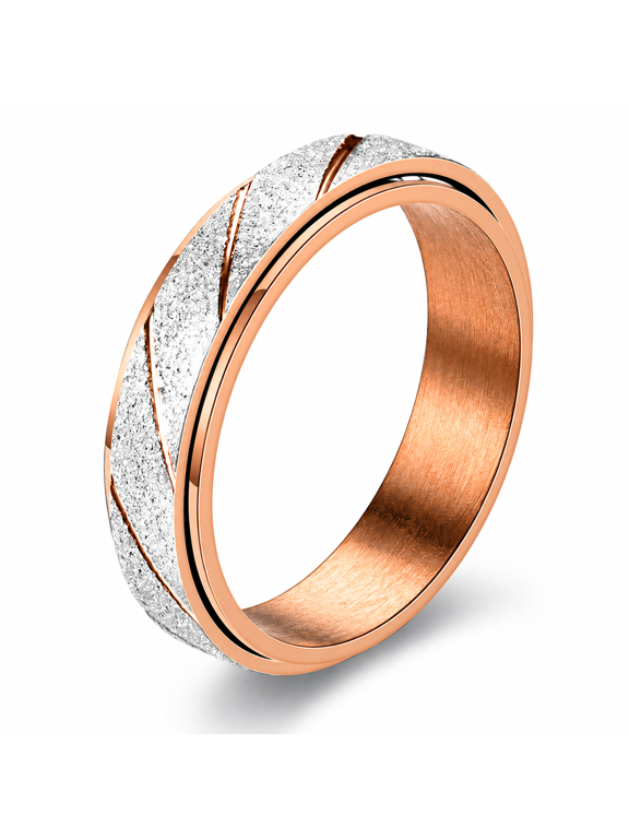 Men’s Spinner Ring, Stainless Steel 6MM Rotating Band with Diagonal Geometric Lines, Textured Two Tone Ring for Men, Everyday Wear, Gift for Him