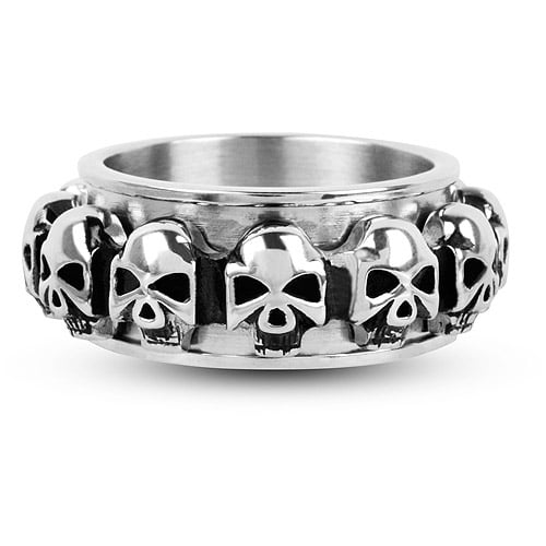 Men's Spinner Ring with Multiple Skulls All Around