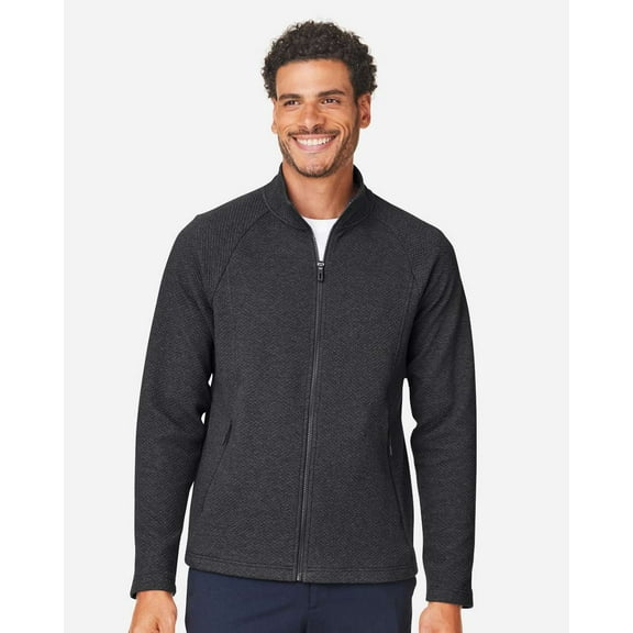 North End NE727 Men's Spirit Textured Full-Zip-Black Heather-M