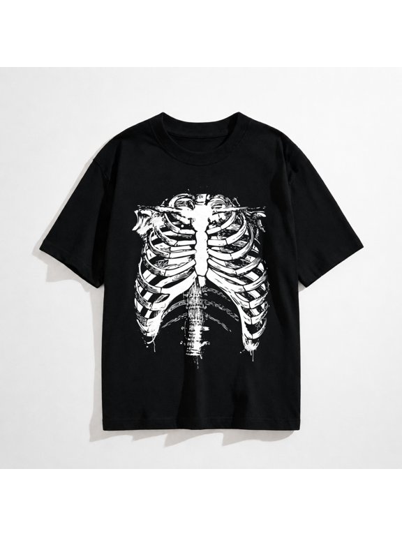 Men's Splattered Rib Cage T Shirt Cool Skeleton Costume Halloween Tee for Guys