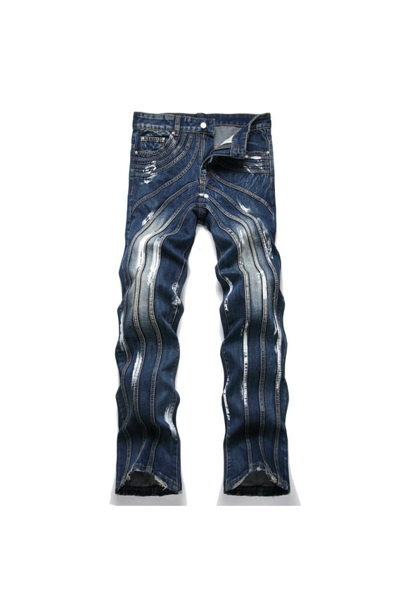 Men's Spliced Painted Boot Cut Denim Jeans Size 32