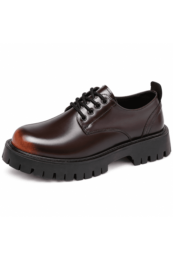 Men's Split Cow Leather Lace-Up Derby Shoes with Chunky Lug Sole