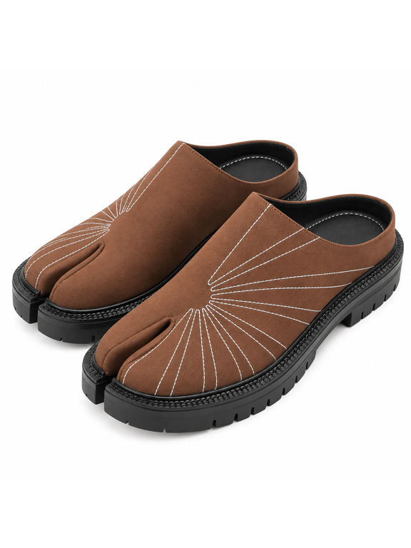 Men's Split Toe Slip-On Mules with Contrast Stitching and Chunky Lug Sole
