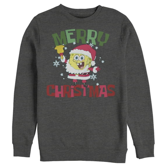 Men's SpongeBob SquarePants Christmas Santa Beard Sweatshirt Charcoal Heather X Large