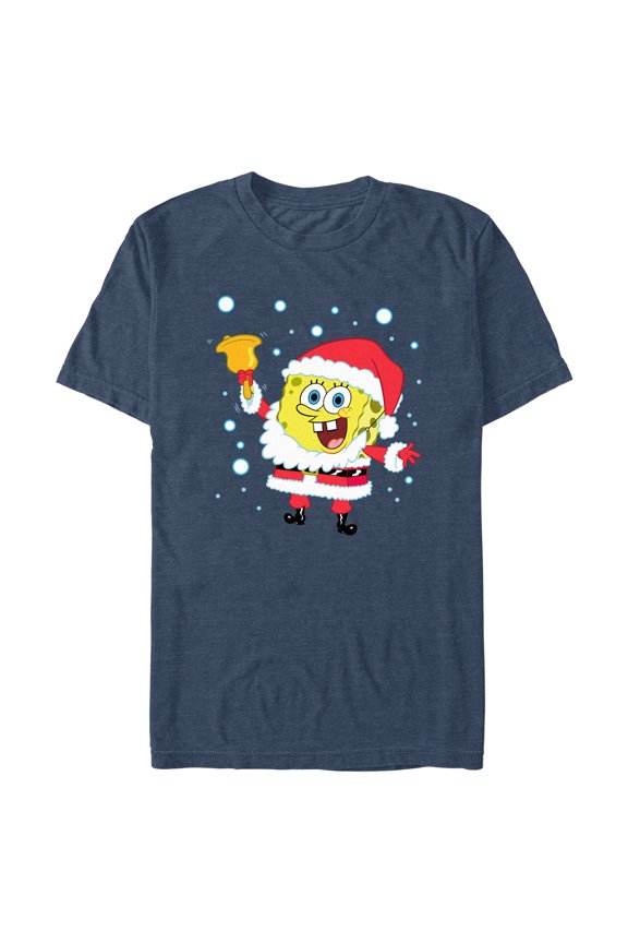 Men's SpongeBob SquarePants Christmas Santa Bell Graphic Tee Navy Blue Heather Small