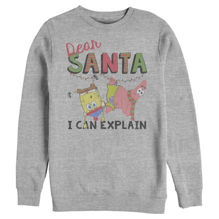 Men's SpongeBob SquarePants Christmas Santa Can Explain Sweatshirt Athletic Heather 3X Large