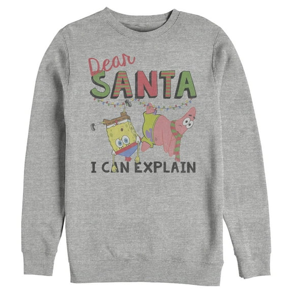 Men's SpongeBob SquarePants Christmas Santa Can Explain Sweatshirt Athletic Heather Medium