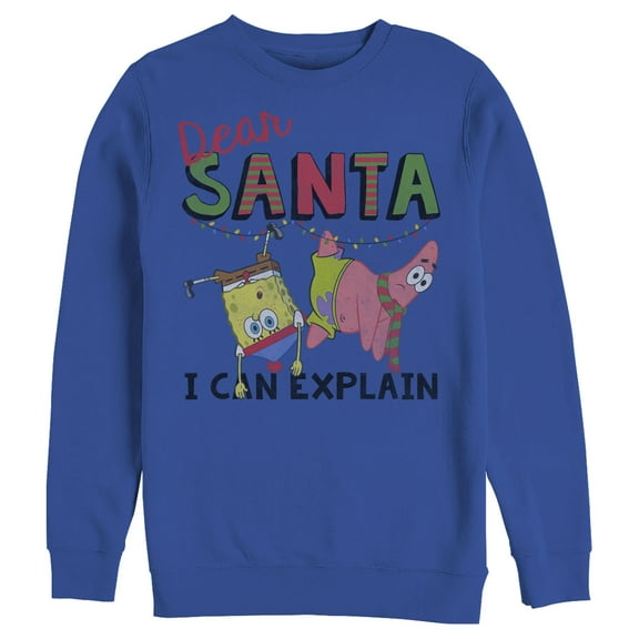 Men's SpongeBob SquarePants Christmas Santa Can Explain Sweatshirt Royal Blue 2X Large