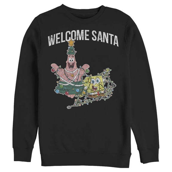 Men's SpongeBob SquarePants Christmas Welcome Santa Sweatshirt Black X Large