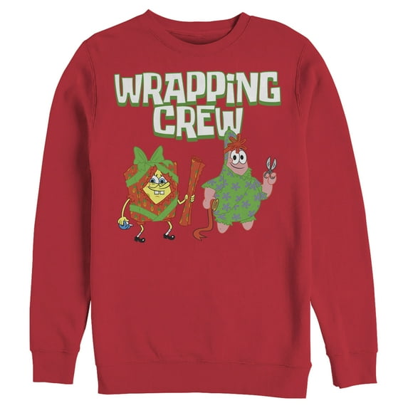 Men's SpongeBob SquarePants Christmas Wrapping Crew Sweatshirt Red 3X Large