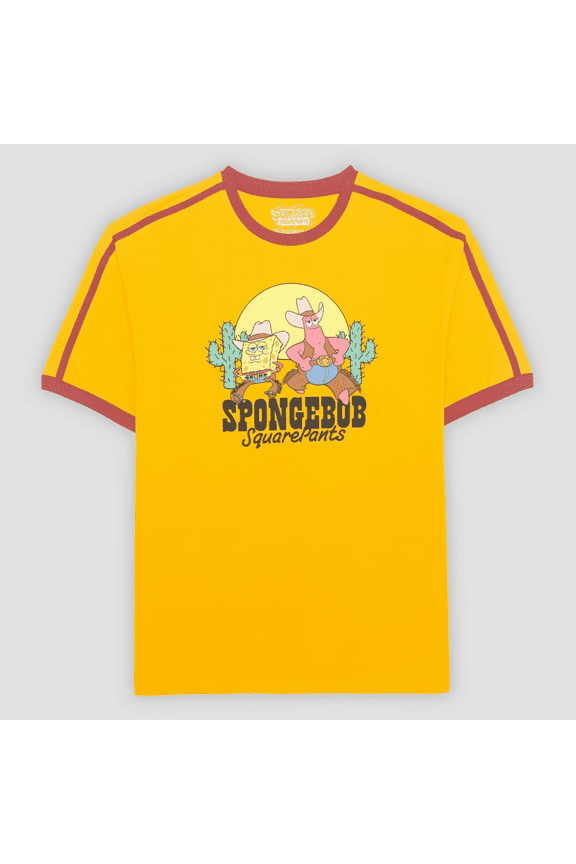 Men's SpongeBob SquarePants Cowboy Graphic T-Shirt - (Yellow, Large)