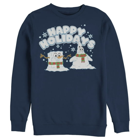 Men's SpongeBob SquarePants Happy Holiday Snowman Sweatshirt Navy Blue X Large