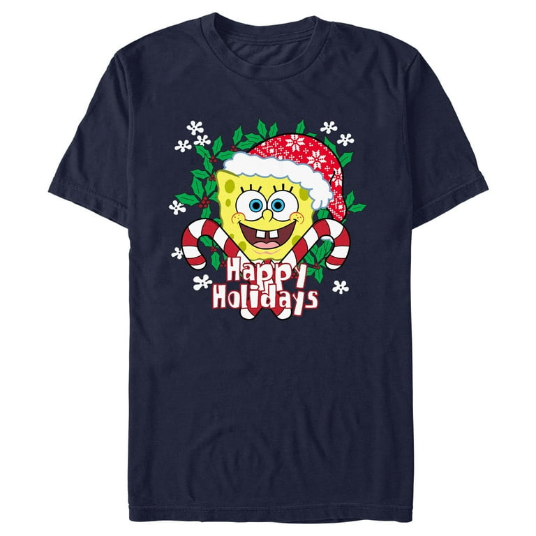 Men's SpongeBob SquarePants Happy Holidays Santa Hat Graphic Tee
