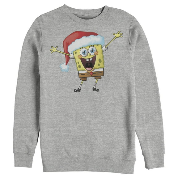 Men's SpongeBob SquarePants Happy Santa Sweatshirt Athletic Heather Small