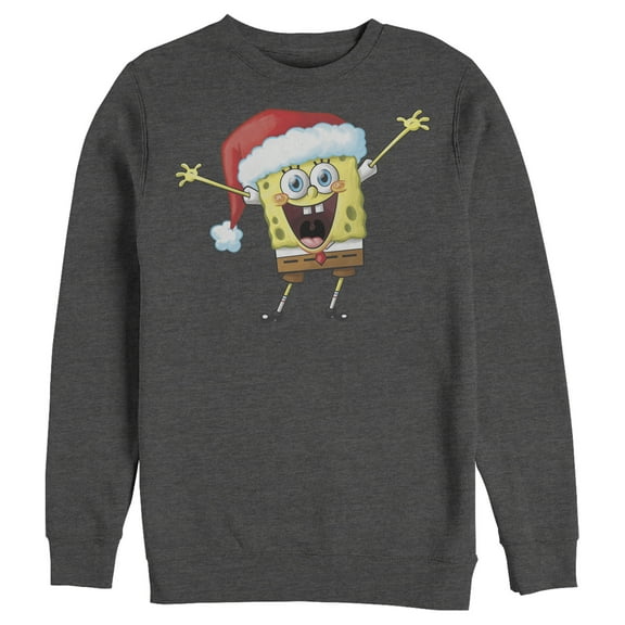 Men's SpongeBob SquarePants Happy Santa  Sweatshirt Charcoal Heather Small