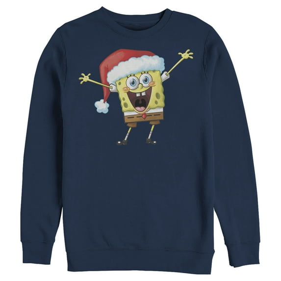 Men's SpongeBob SquarePants Happy Santa Sweatshirt Navy Blue Large
