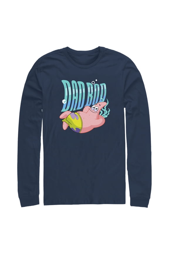 Men's SpongeBob SquarePants Patrick Dad Bod Long Sleeve Shirt Navy Blue X Large
