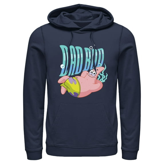 Men's SpongeBob SquarePants Patrick Dad Bod Pull Over Hoodie Navy Blue Large