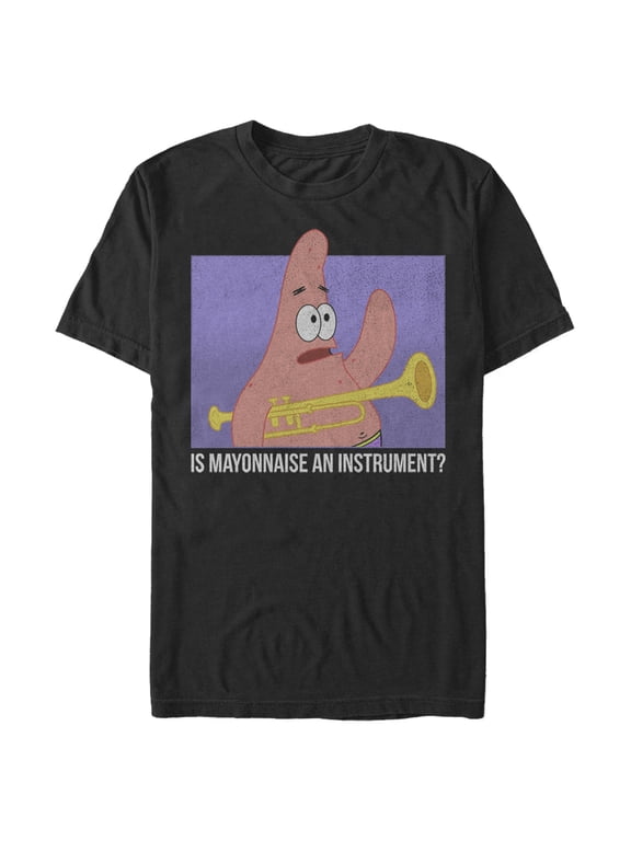 Men's SpongeBob SquarePants Patrick Mayonnaise Instrument Quote Graphic Tee Black Large