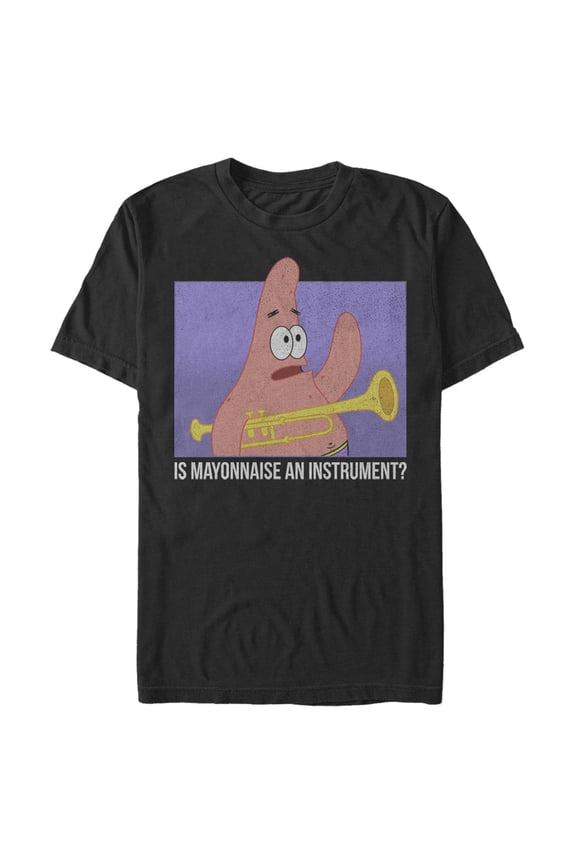 Men's SpongeBob SquarePants Patrick Mayonnaise Instrument Quote Graphic Tee Black X Large