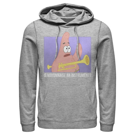 Men's SpongeBob SquarePants Patrick Mayonnaise Instrument Quote Pull Over Hoodie Athletic Heather Large
