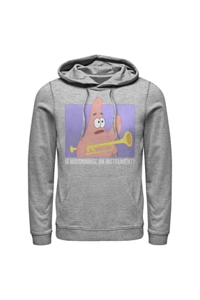 Men's SpongeBob SquarePants Patrick Mayonnaise Instrument Quote Pull Over Hoodie Athletic Heather Medium