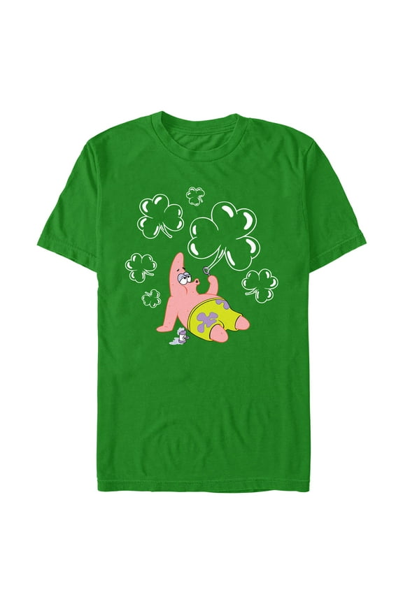 Men's SpongeBob SquarePants Patrick Star Shamrock Bubbles Graphic T-Shirt