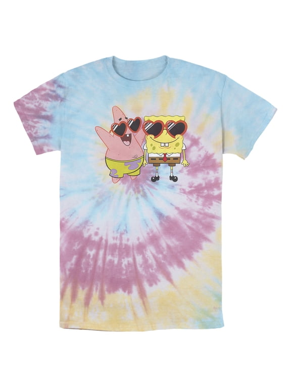 Men's SpongeBob SquarePants Patrick in Heart-Shaped Sunglasses Graphic Tee Tie Dye Large