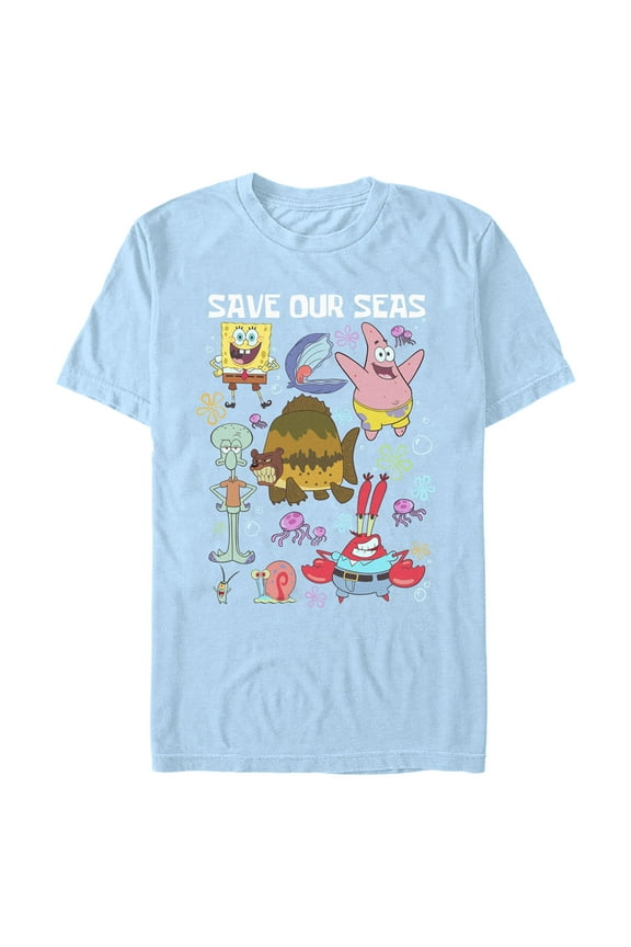 Men's SpongeBob SquarePants Save Our Seas Graphic Tee Light Blue X Large