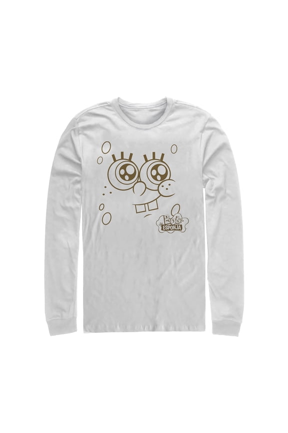 Men's SpongeBob SquarePants Smiling Face Long Sleeve Shirt White Medium