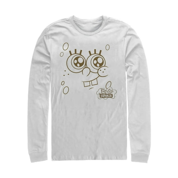 Men's SpongeBob SquarePants Smiling Face  Long Sleeve Shirt White Small