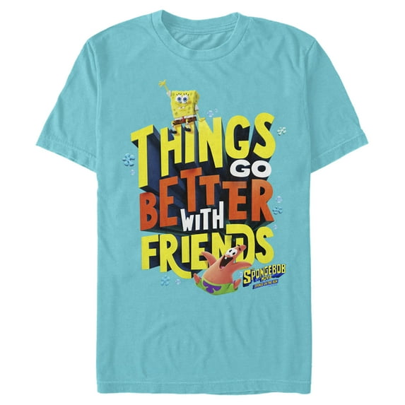 Men's SpongeBob SquarePants Sponge on the Run Better with Friends Motto Graphic Tee Tahiti Blue 3X Large