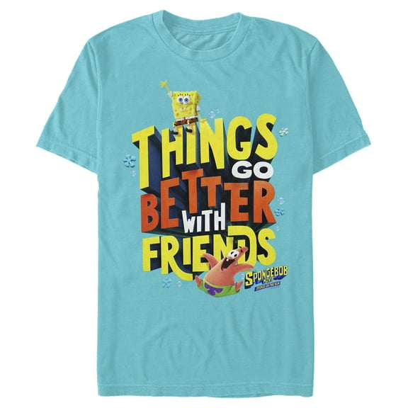 Men's SpongeBob SquarePants Sponge on the Run Better with Friends Motto  Graphic Tee Tahiti Blue Large