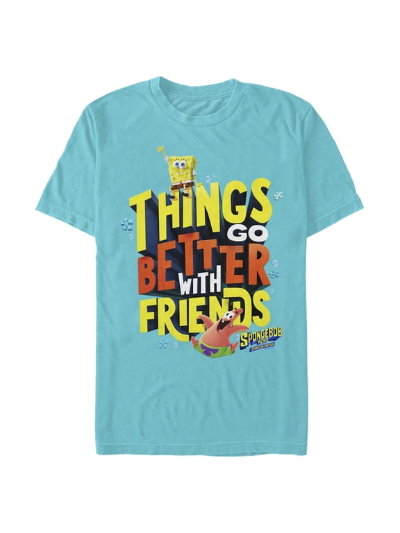 Men's SpongeBob SquarePants Sponge on the Run Better with Friends Motto Graphic Tee Tahiti Blue Large