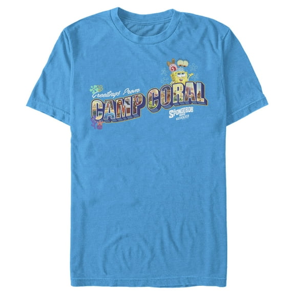 Men's SpongeBob SquarePants Sponge on the Run Camp Coral Postcard  Graphic Tee Turquoise X Large