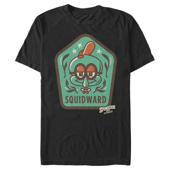 Men's SpongeBob SquarePants Sponge on the Run Young Squidward Patch Graphic Tee Black Large