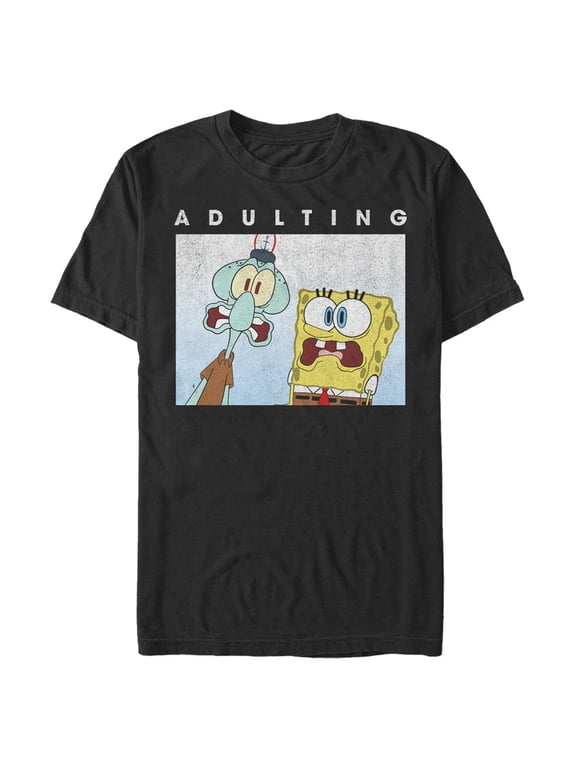 Men's SpongeBob SquarePants Squidward Adulting is Scary Graphic Tee Black Medium