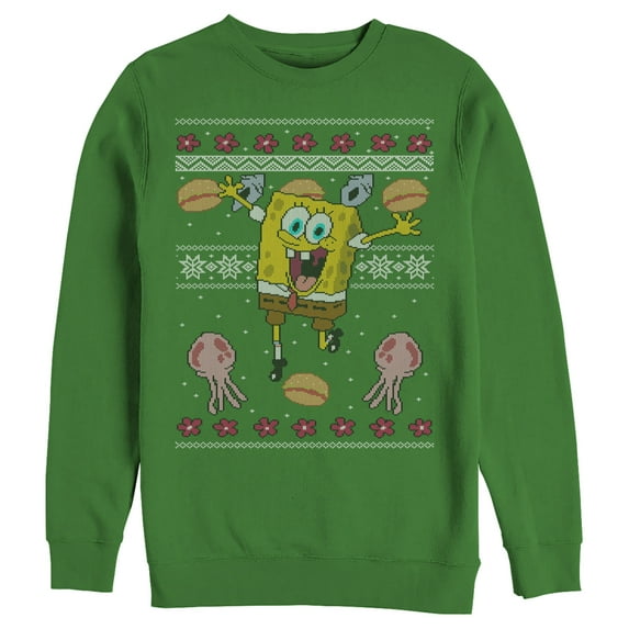 Men's SpongeBob SquarePants Ugly Christmas Jellyfish Sweatshirt Kelly Green 2X Large