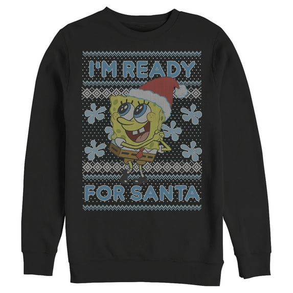 Men's SpongeBob SquarePants Ugly Christmas Ready Santa Sweatshirt Black X Large