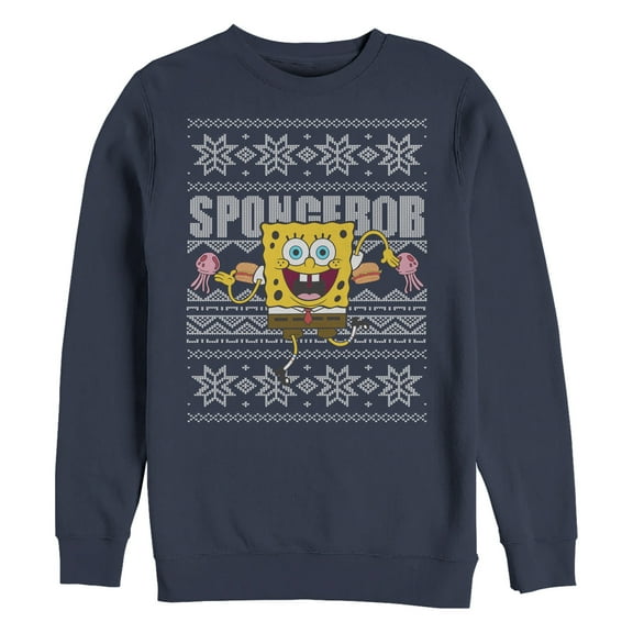 Men's SpongeBob SquarePants Ugly Christmas Sweater  Sweatshirt Navy Blue Medium