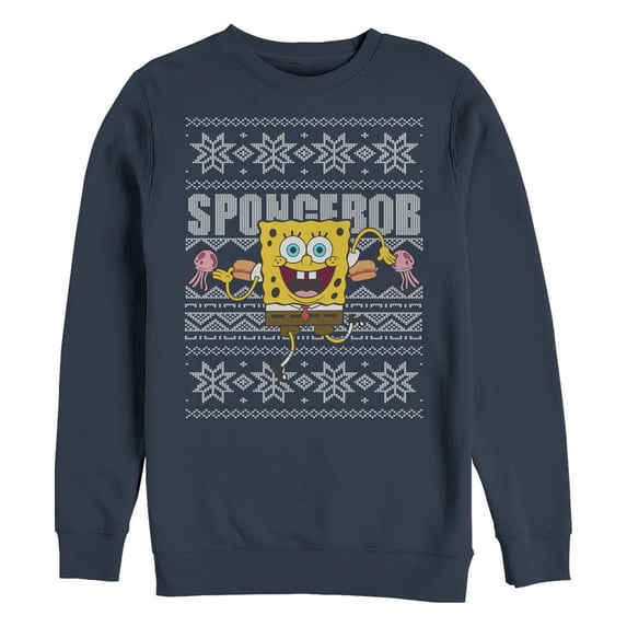 Men's SpongeBob SquarePants Ugly Christmas Sweater Sweatshirt Navy Blue X Large