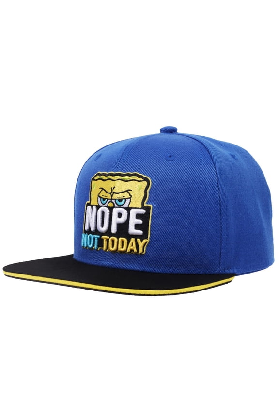 Men's, SpongeBob Squarepants Flat Brim Hat, Nope Not Today, Blue