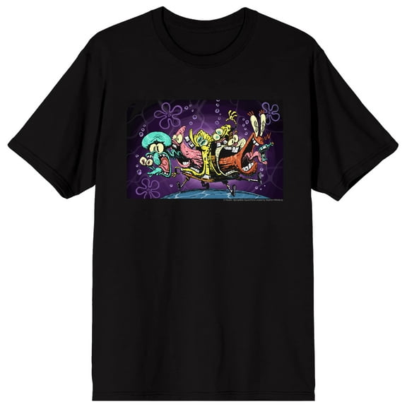 Spongebob Squarepants Scream Faces Sponge Patrick Mr. Crab Squidward Gary on Black Short Sleeve Adult T-Shirt-XL