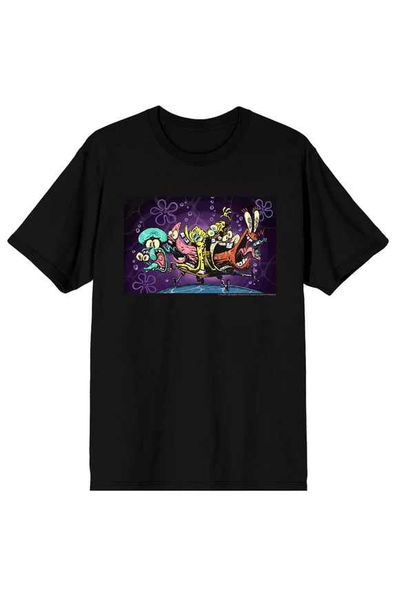 Spongebob Squarepants Scream Faces Sponge Patrick Mr. Crab Squidward Gary on Black Short Sleeve Adult T-Shirt-XL